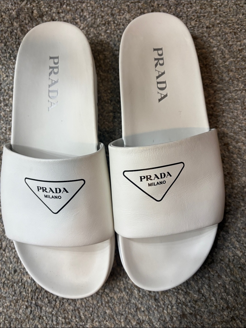 Prada Milano White Logo Slide Sandals men’s 9